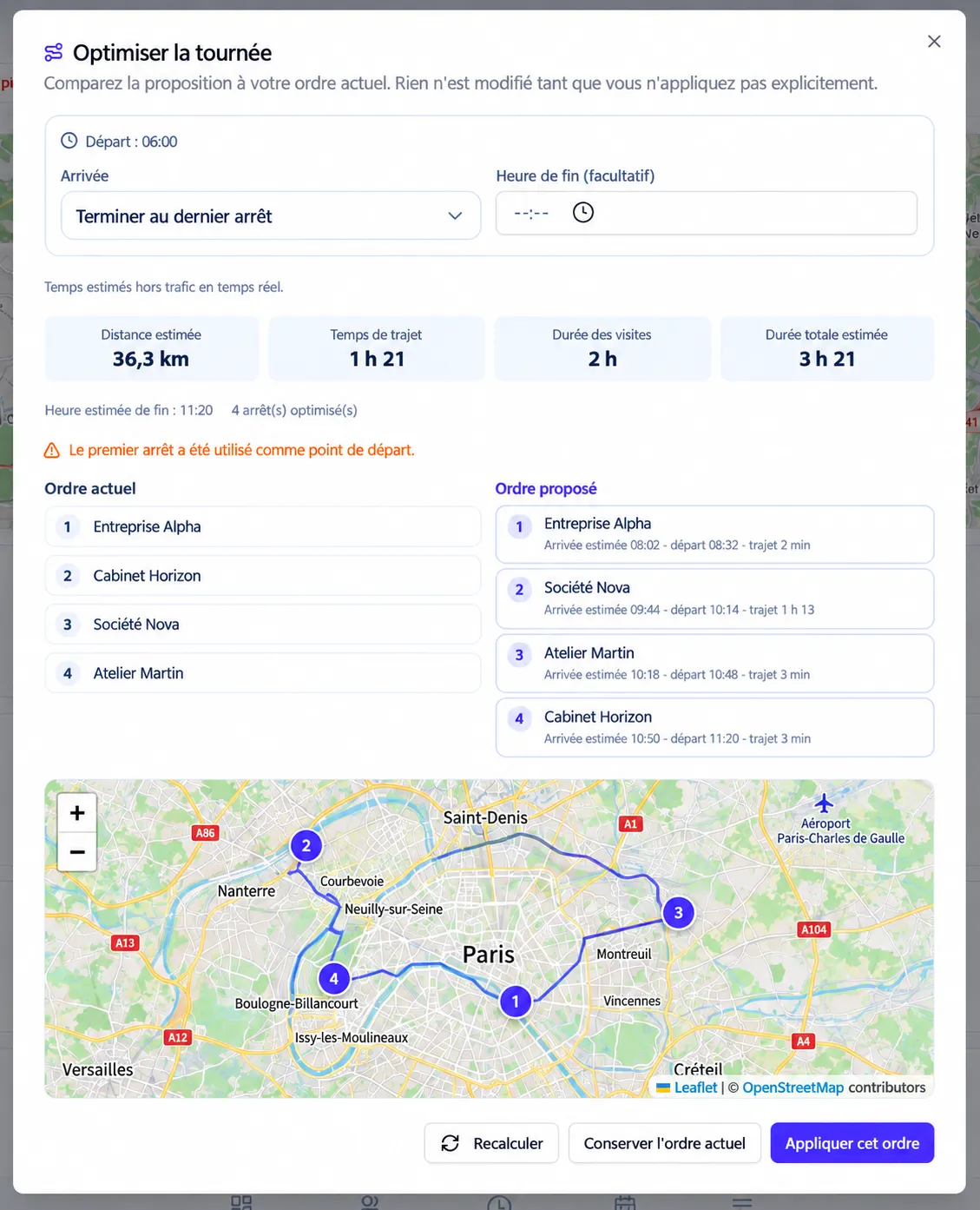 Module Tournées RDVCity : carte des contacts et organisation d'une tournée commerciale